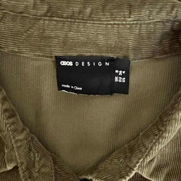 ASOS Design Cord Mini Shirt Dress Women’s Size 4 Green Belted Corduroy - Picture 6 of 10